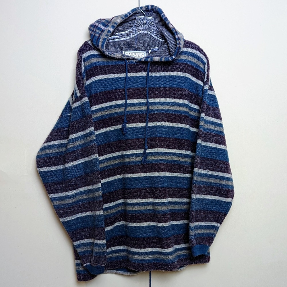 Vintage Michael Gerald 80s Striped Hoodie Pullover Sweater Sweatshirt Acrylic XL